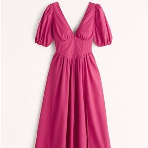 Pink Abercrombie Puff Sleeve Corset Midi Dress
